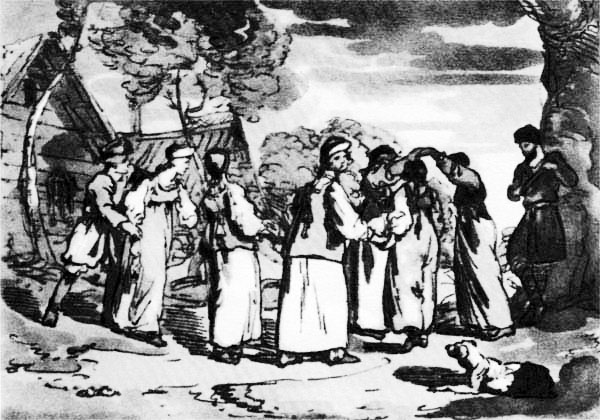 Д.А. Аткинсон. Хоровод в русской деревне. 1803 г.